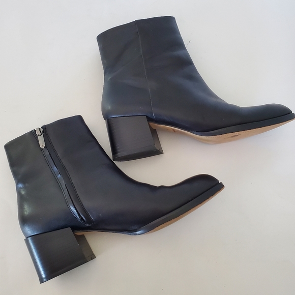 SAM EDELMAN Sz 8 Black Leather JOEY Block 2" Chunky Heel Ankle Bootie Side Zip - Picture 2 of 12